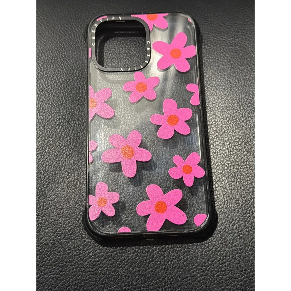Casetify iPhone 14 Pro Max Case Women Pink Glitter Floral Daisy‎ Coquette EUC